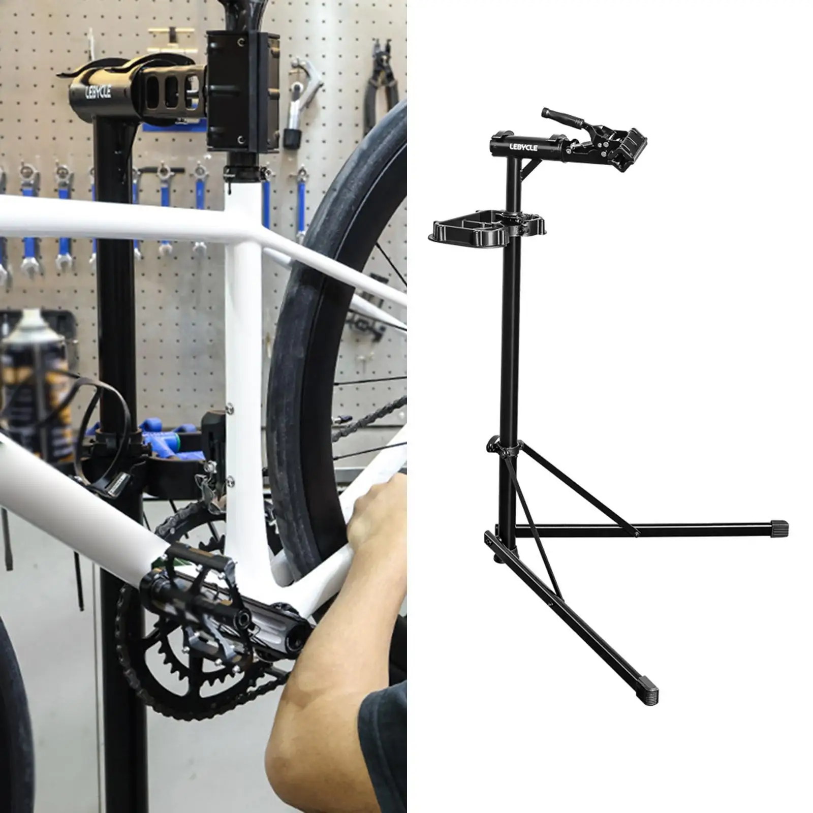 

Bike Repair Stand Holder Rack Shelf Telescopic Nonslip Accessories Space Saving Bicycle Mechanics Maintenance for Garage Road