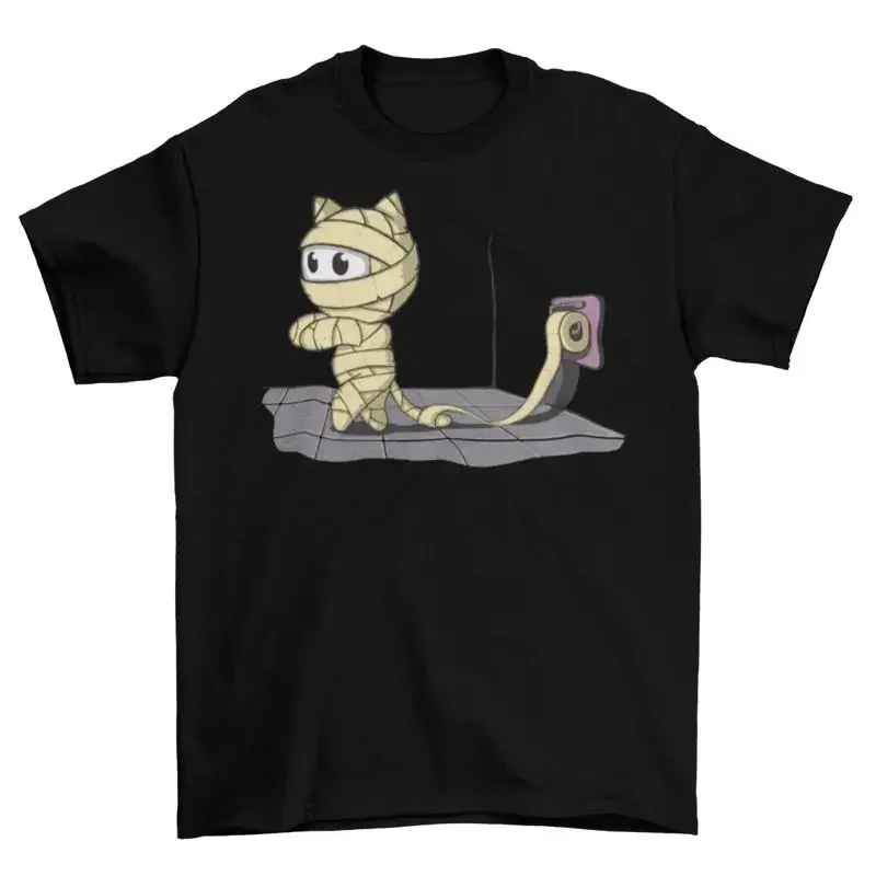 

Mummy Cat Toilet Paper Unraveling Graphic Tee Funny Halloween Kitten Soft Cotton T-Shirt Unisex