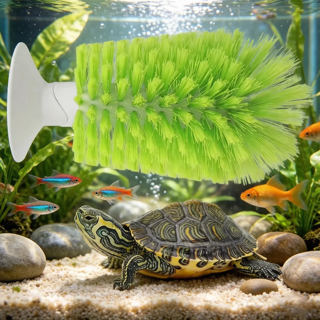 Amphibian Friendly Turtle Back Scrub Brush PVC Suction Cup Exfoliation Tool for Removing Shell Scutes and Promoting Shell Health