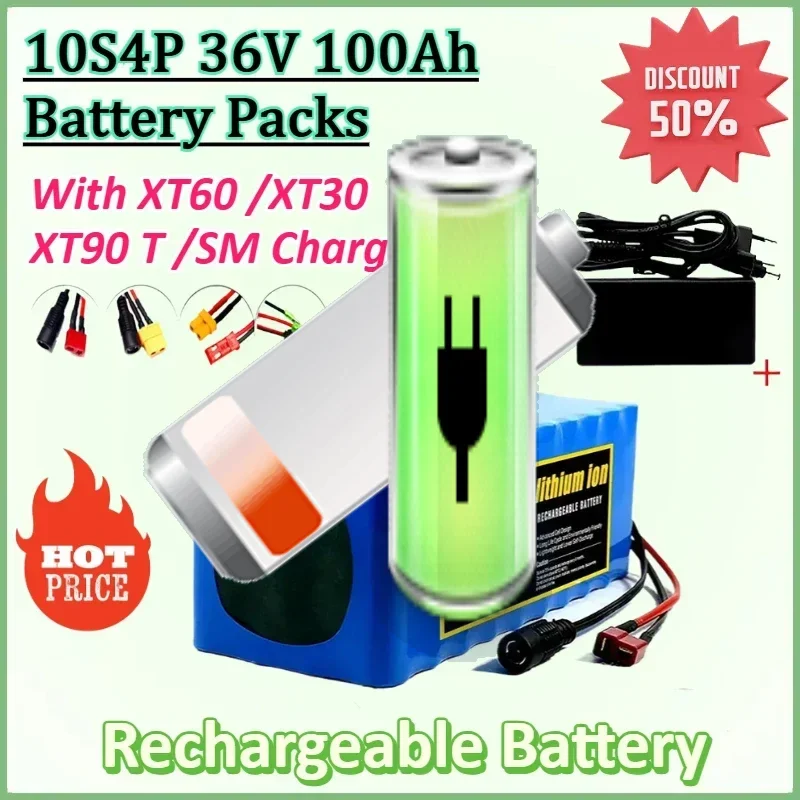 

36V 100Ah 10S4P 18650 Battery Pack 1000W Super Power Battery with XT60 XT30 XT90 T SM JST Charger Electric Scooter Battery