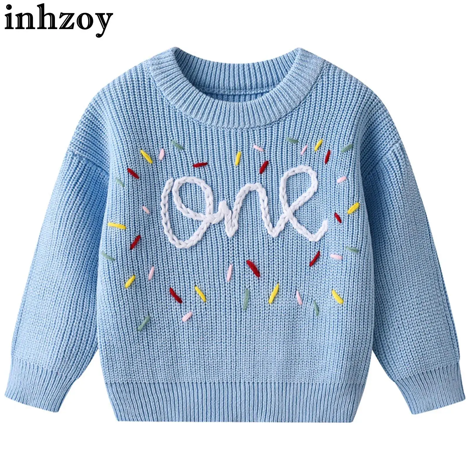 

Toddler baby Boys Girls Fall Winter 1st Birthday Sweater Long Sleeve Letter Embroidery Knitted Pullover Tops Christmas Knitwear