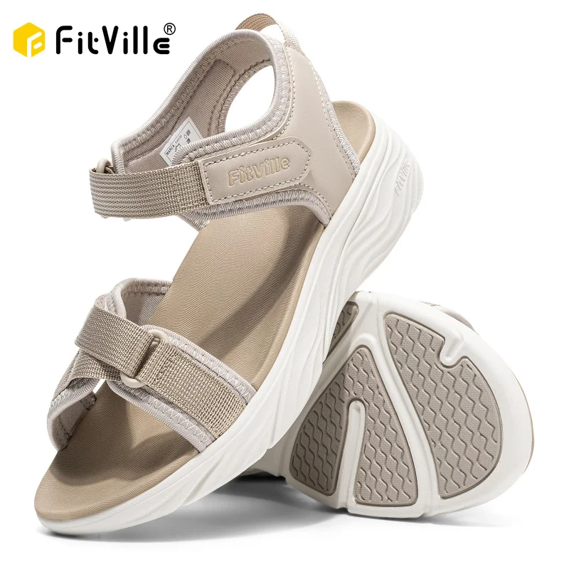 FitVille Damen-Plateau-Sandalen, breite Sommer-Wandersandalen für Damen mit verstellbaren Verschlüssen, Fußgewölbestütze und Dämpfung