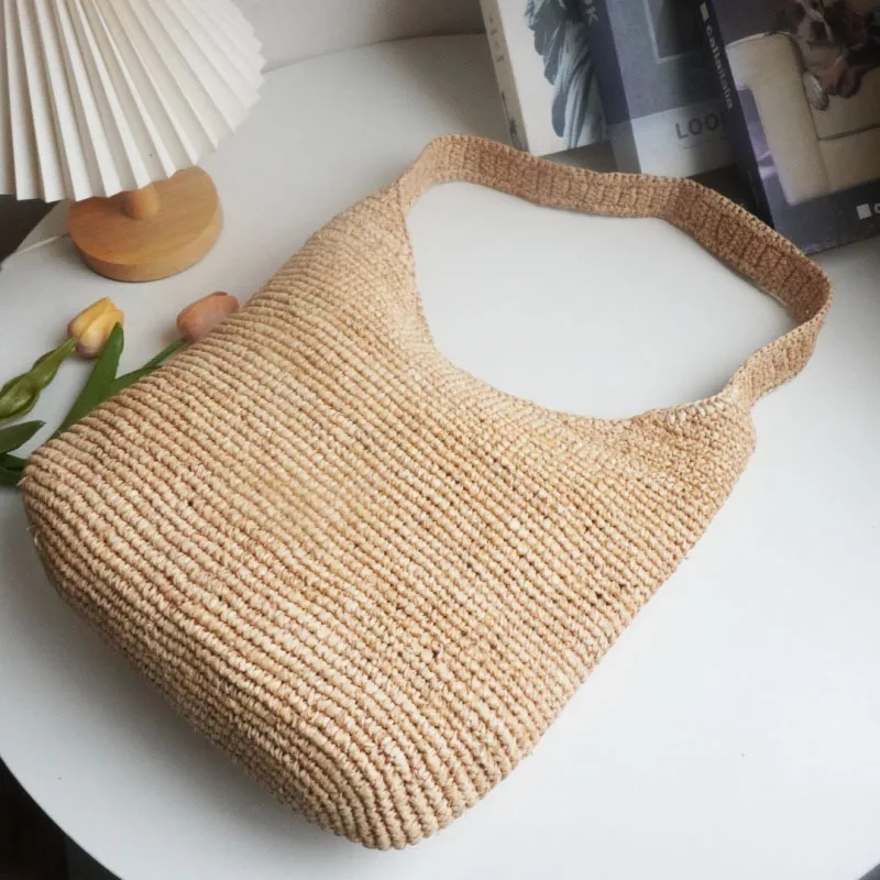 

Lafite Grass Hand-woven Bag Casual Large Capacity Single Shoulder Straw Bag Summer Holiday Beach Tote Purses New Fashionable