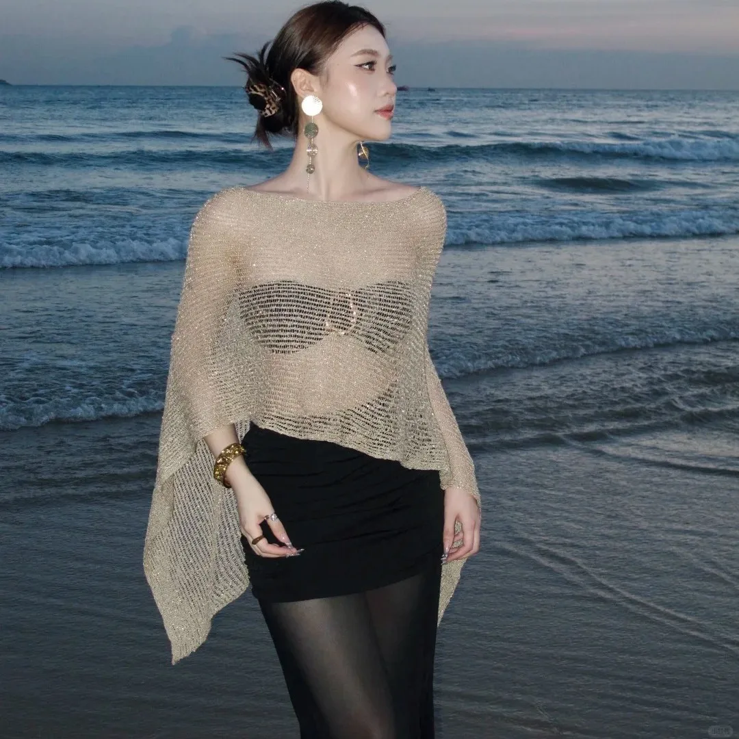 

New High-End Black Bandeau 3-Piece Swimsuit for Women Trendy Cutout Knit Top Sexy Tight Fit Hot Girl Beachwear