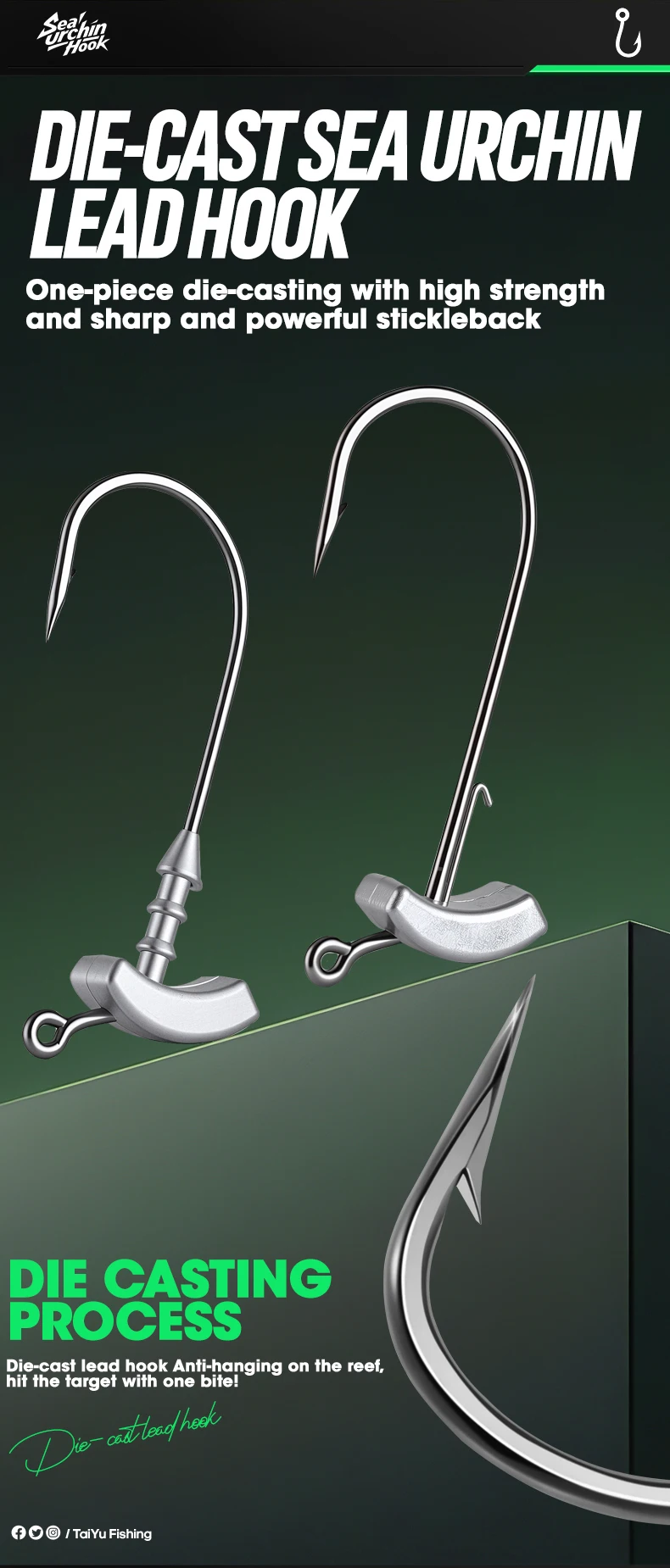TAIYU 5 Stück Seeigel-Köder Spezial-Bleihaken Metall-Jighaken für Forellen/Barsche Weicher Wurmköder Jighaken Weichköder Universeller Bleihaken – Detail 1
