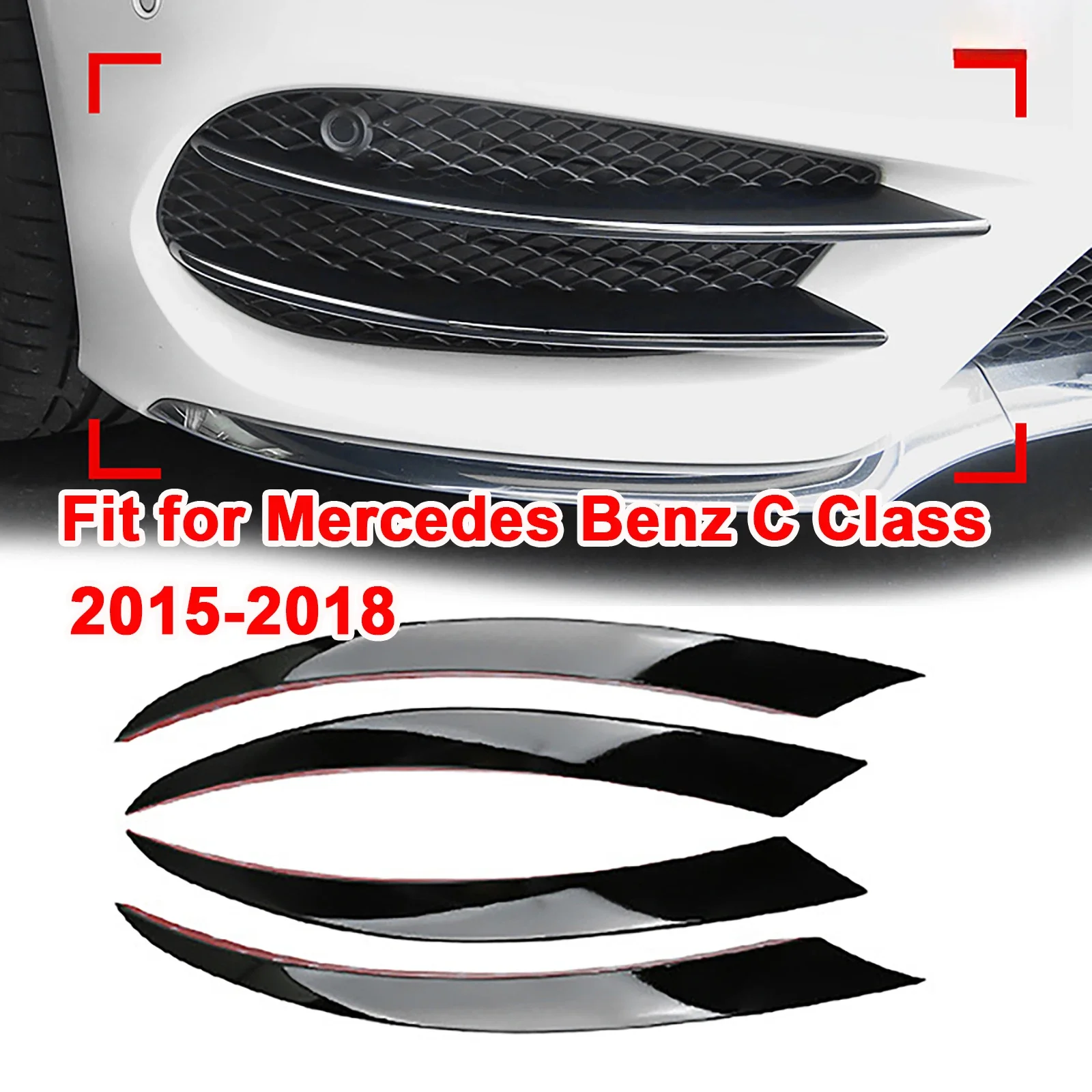 

4Pcs/set Glossy Black Car Front Bumper Spoiler Trim Fit for Mercedes Benz C Class W205 C180 C200 C250 C260 C300 2015-2018