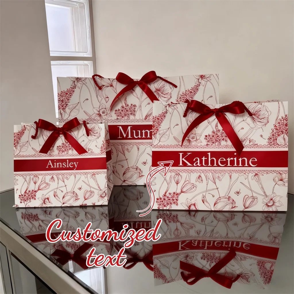 1pc Custom Navy And White Floral Gift Bag Vintage Flower Holiday Souvenirs Bridesmaid Bachelorette Party Favor Custom Gift Bag