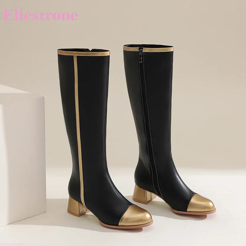 

Зимние пикантные черно-белые женские мотоциклетные ботинки до колена, 2-дюймовая женская повседневная обувь на среднем каблуке, большие размеры 13 43 46 49 52