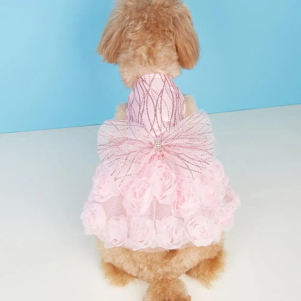 

Pet Dress Lovely 3D Flowers Elegant Small Medium Girl Dogs Princess Dress Festival Wear