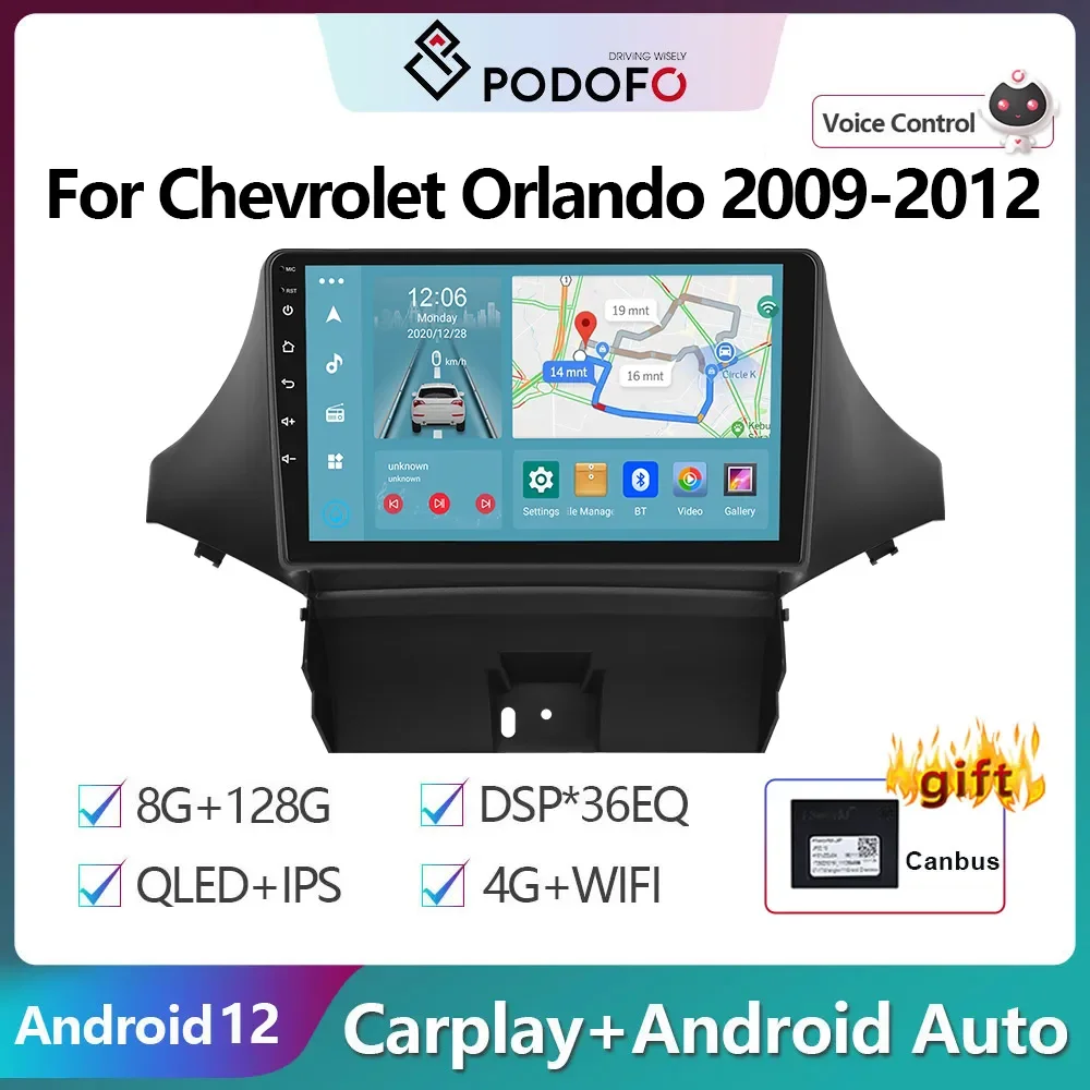 Podofo 2Din Android Car Radio Multimidia Video Player For Chevrolet Orlando 2009-2012 GPS Navigation Carplay Auto Stereo