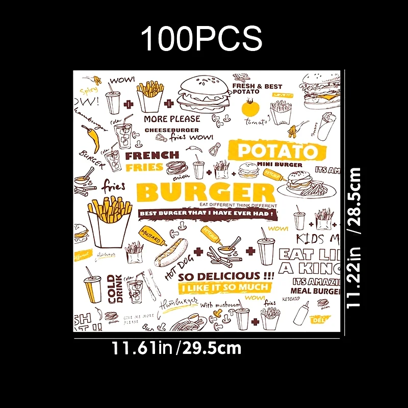 100pcs/200pcs Oil-Resistant Food Wax Paper - Large Size, Commercial Use, Disposable Burger Paper Cake Packaging