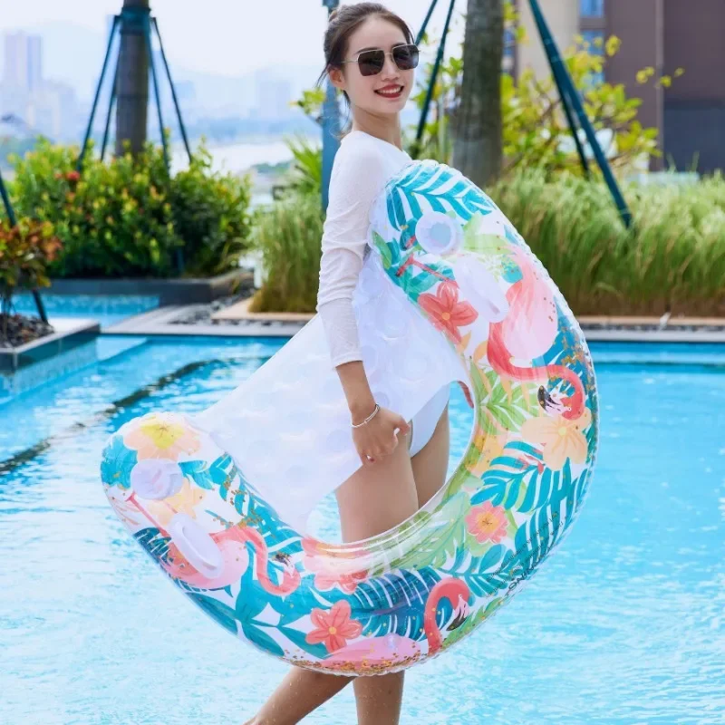 Juguetes Inflables en Forma de U, Tumbona Flotante para Piscina, Sofá Flotante con Diseño de Flamenco de la Selva Tropical, Juguetes Acuáticos de Verano con Portavasos y Asa