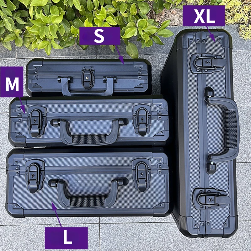 Großer tragbarer Werkzeugkasten aus Aluminiumlegierung, schwarze Mustervitrine für Instrumentenausrüstung mit stoßfester Aufbewahrungsbox für Schwammkoffer – Detail 2