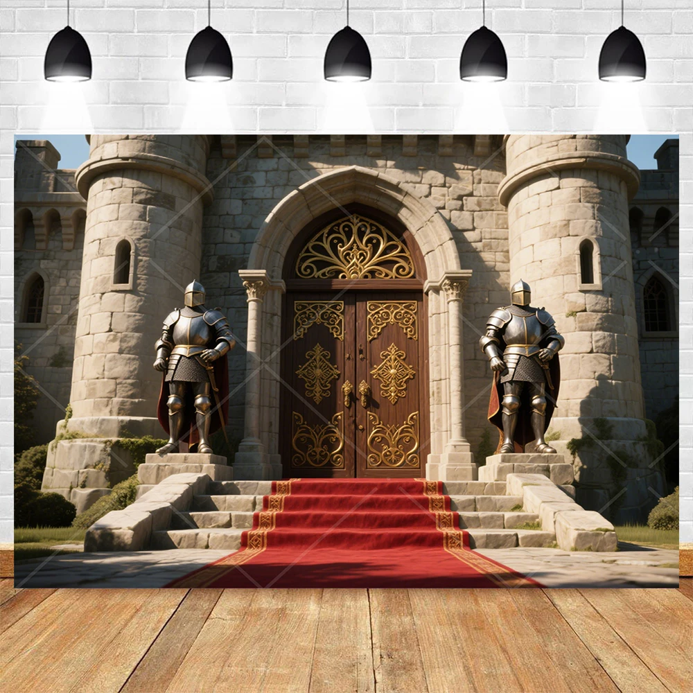 Medieval Stone Castle Torchlight Battlement Drawbridge Backdrop Custom Photo Booth Boys Birthday Baby Shower Studio Photography