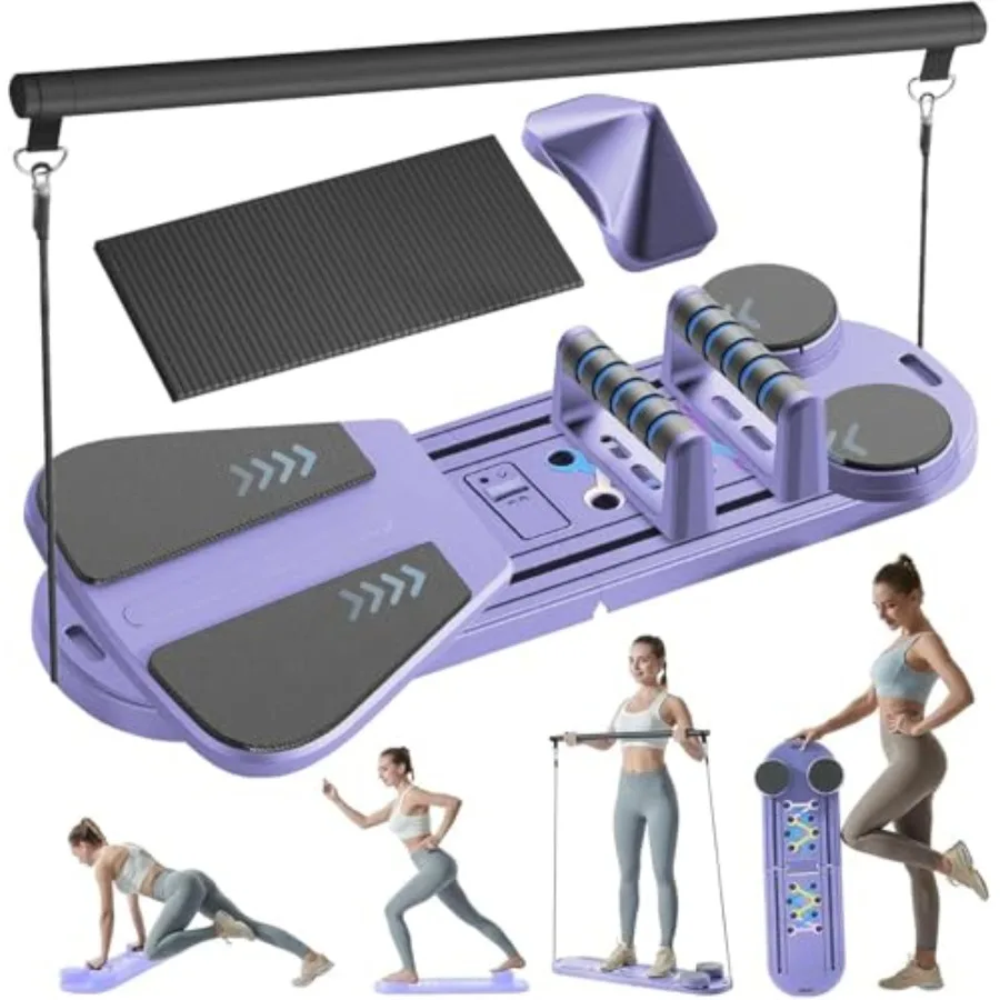 Juego de reformadores de Pilates: tabla de Pilates portátil y plegable 6 en 1 para entrenamientos básicos en casa, color negro