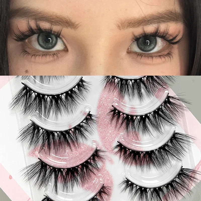 Macio Fofo Wispy Cílios Postiços, Coreano Natural Longo Cílios Tira Completa, Cílios Manga, Banda Clara, Maquiagem Extensão, 5 Pares