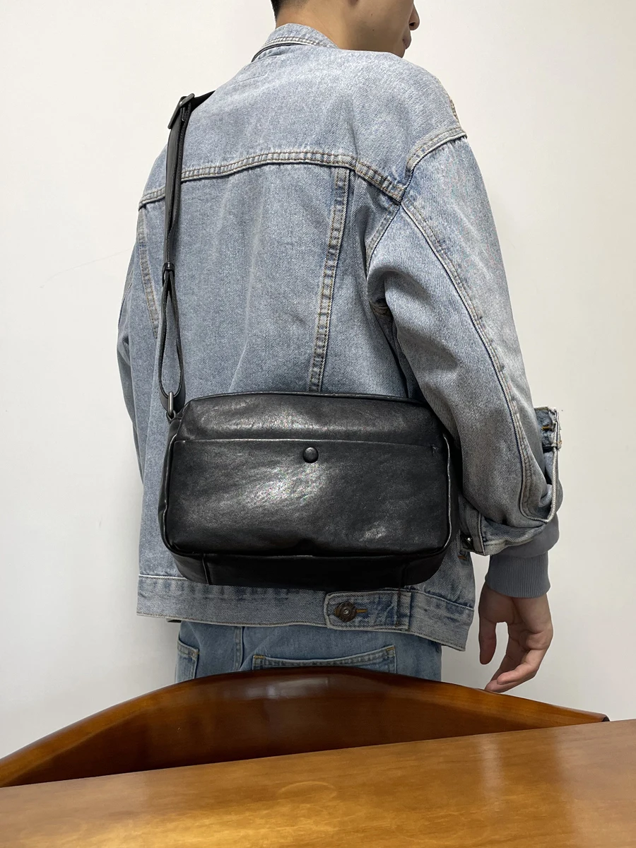 

PNDME casual handmade vegetable tanned cowhide men's shoulder bag outdoor travel luxury genuine leather black crossbody bag