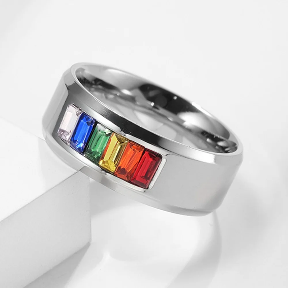 Stainless Steel Rainbow Pride Ring For Men Woman Wedding Engagement Jewelry Gifts