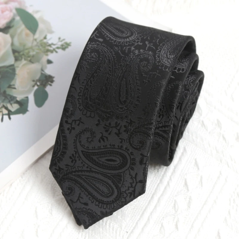 Mens Casual Slim Tie Fashion 6CM Necktie Black Stripes Floral Plaid Solid Ties for Man Neck Tie for Wedding Party Accessories