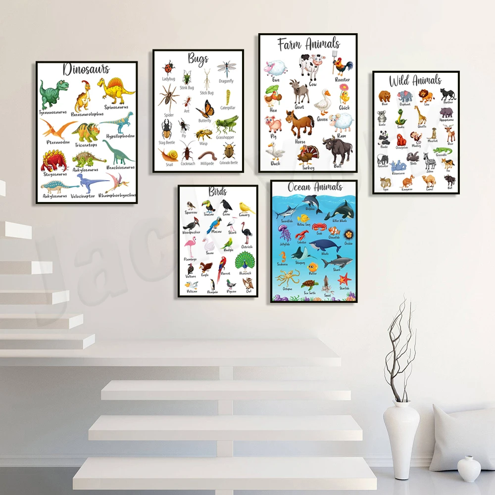 ديناصور تيرانوصور ريكس، الطيور، الحياة البرية، حيوانات المزرعة، فن حضانة الحظيرة، حيوانات البحر، ملصق مخطط لسلالات الكلاب، ملصق تعليمي