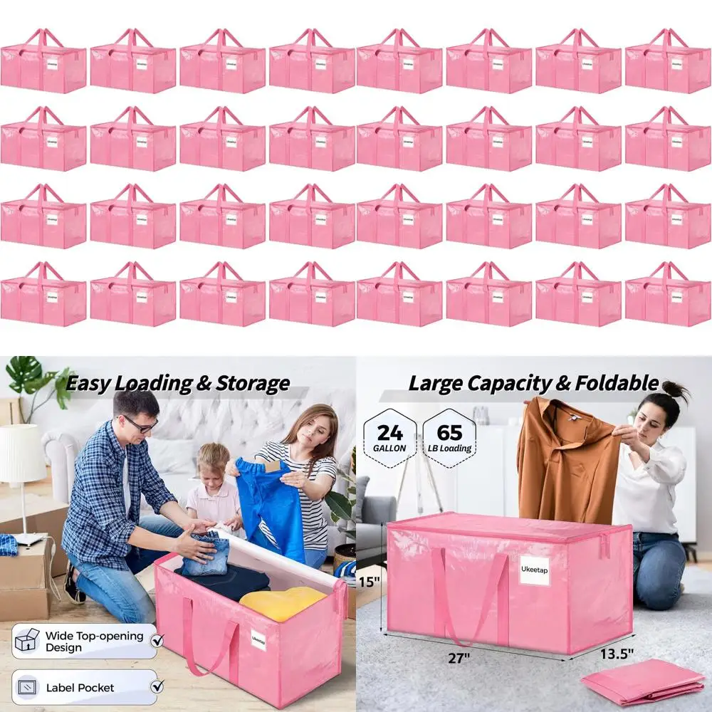 

Extra Large Pink Heavy-Duty Moving Bags with Lids, Reinforced Handles and Zippers for Storage, Packing Clothes, Dorms, College S