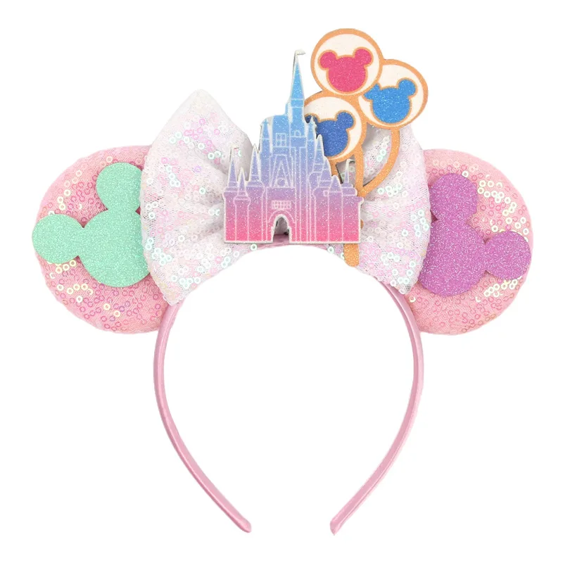 ديزني عيد ميلاد الأطفال ميكي Headbands آذان ميكي إكسسوارات الشعر رسالة ملونة التألق القوس ملاهي أغطية الرأس