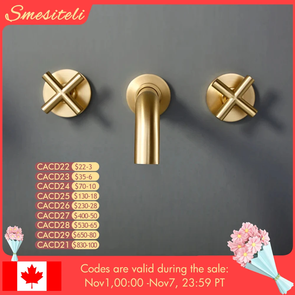 Smesiteli 모던 로즈 골드 세면대 수도꼭지, 더블 핸들 황동 표면 욕실 수영장 수도꼭지, 온수 욕실 액세서리