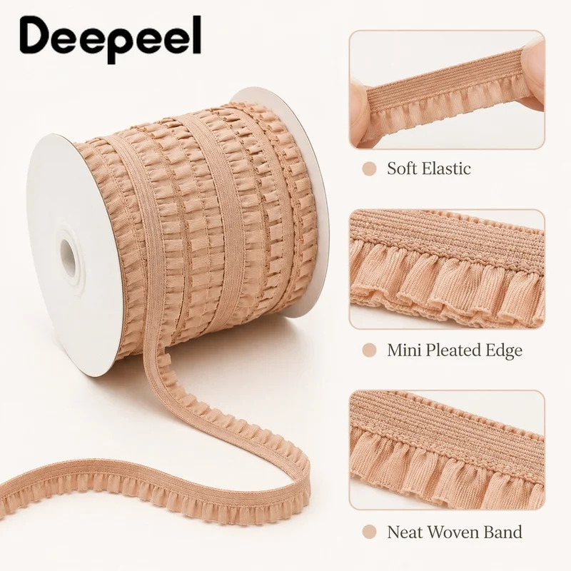 20/45M 10mm Ruffled Elastic Band Baby Hair Bow Trim Dress Pleated Edging Shoe Belt Stretch Lace Garment DIY Sewing Accessories