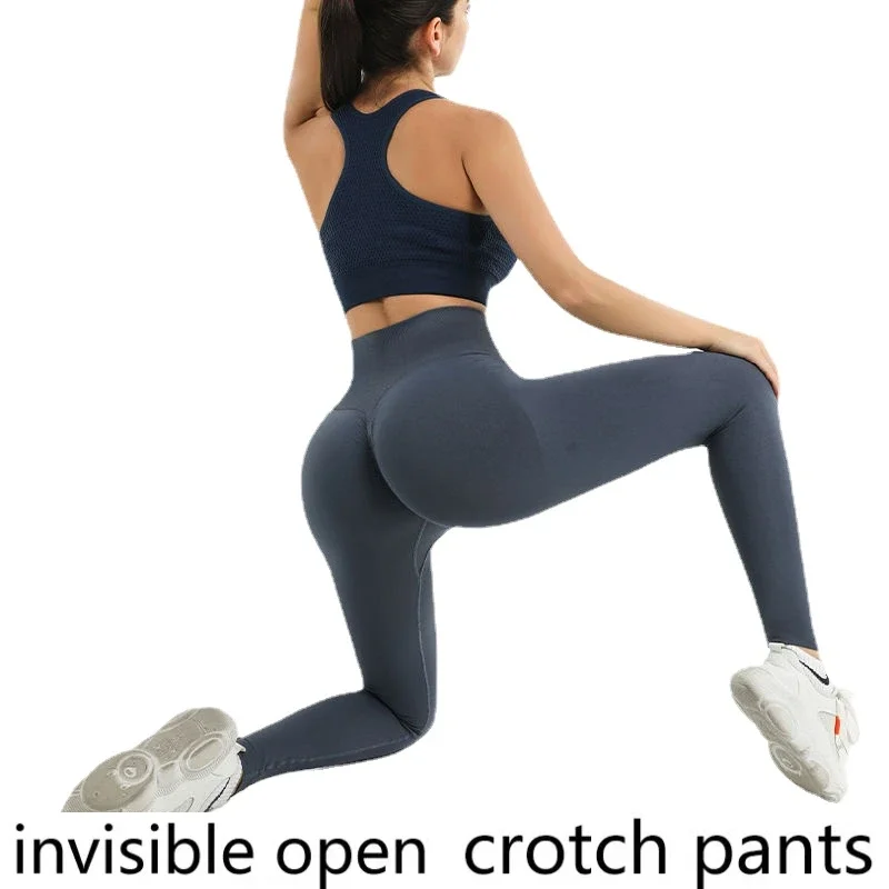 Open-Seat Pants Women\'s Peach Hip Sports Workout Elastic Tights Invisible Zipper Sexy Leggings for Field Sex Free  Christmas