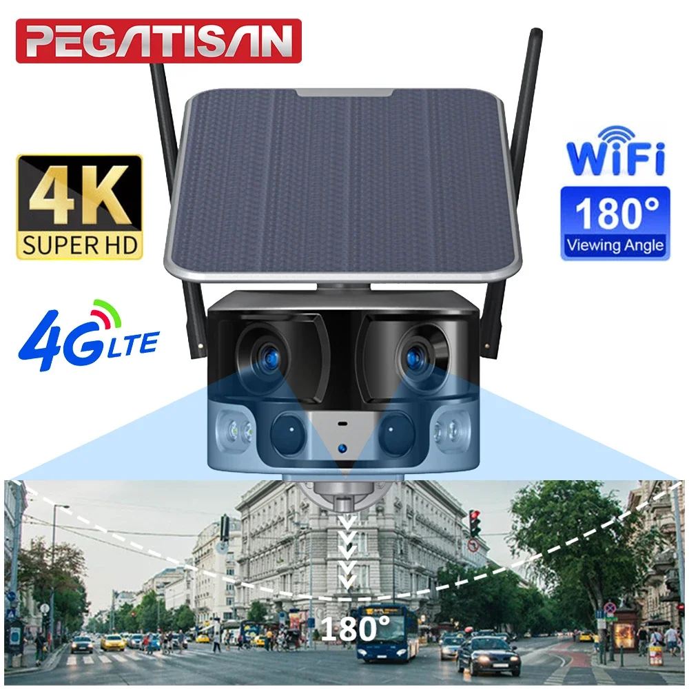 

8MP 4G WIFI Solar Camera Outdoor Dual Lens 4X Solar Panel Human Detection Color Night Vision Waterproof PTZ Security Cameras