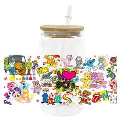 Miniso 80's Cartoon Series Cute Bear UV DTF Cup Wrap per 16oz Libbey Coffee Glass Can Cup uvdtf Wrap Car Sticker fai da te