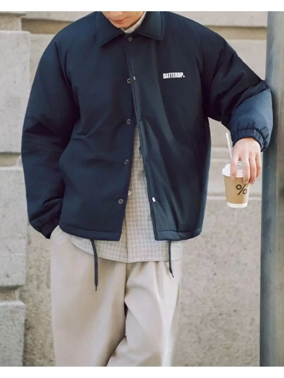 

Warm Cotton Jaet Retro Collar Casual Commute Outerwear Stand Fit Loose Sle Silk Cotton Youth Men's Winter Coat