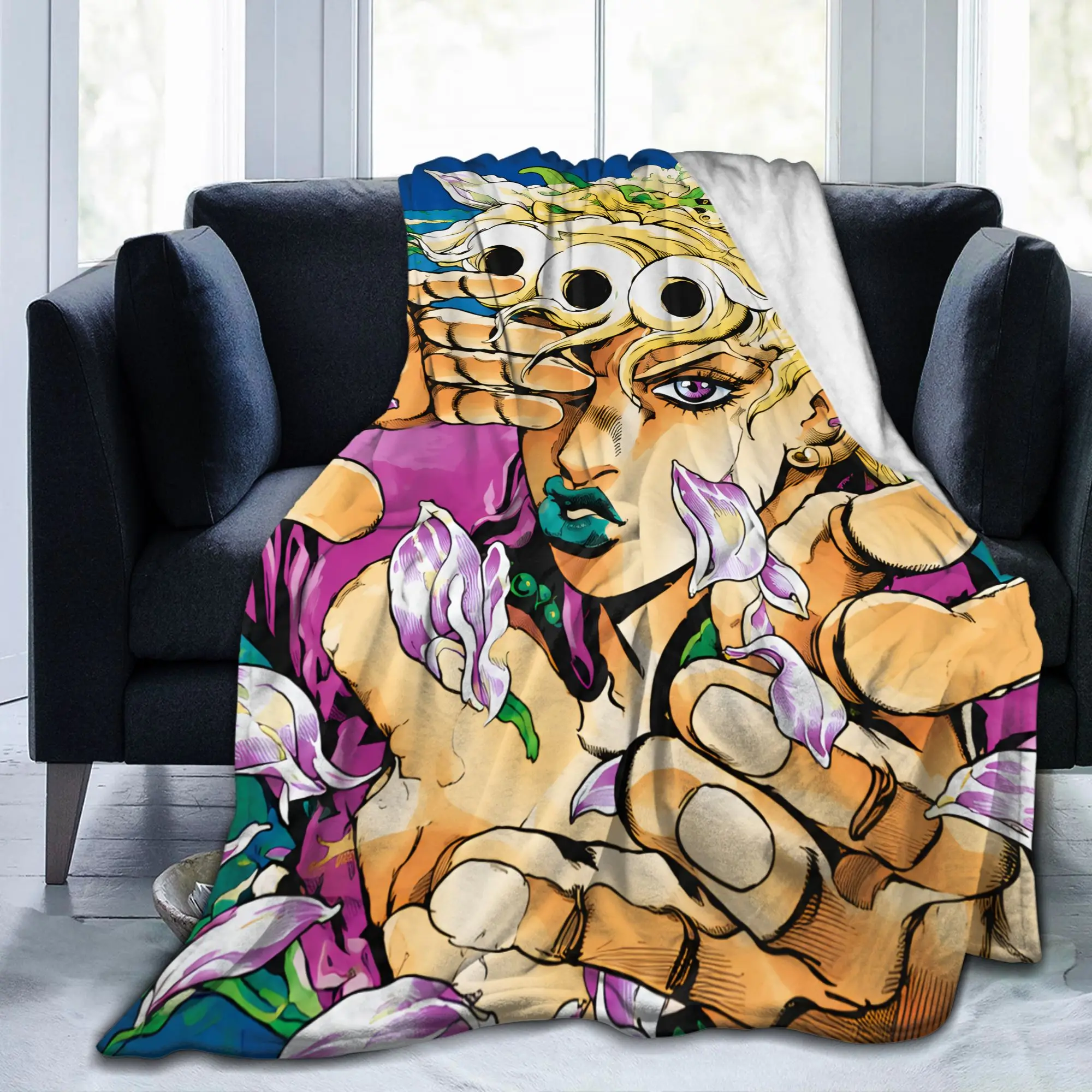 JoJos Bizarres Adventures Knitted Blankets Flannel Japan Anime Ultra-Soft Throw Blanket for Outdoor Travel Bedroom Quilt