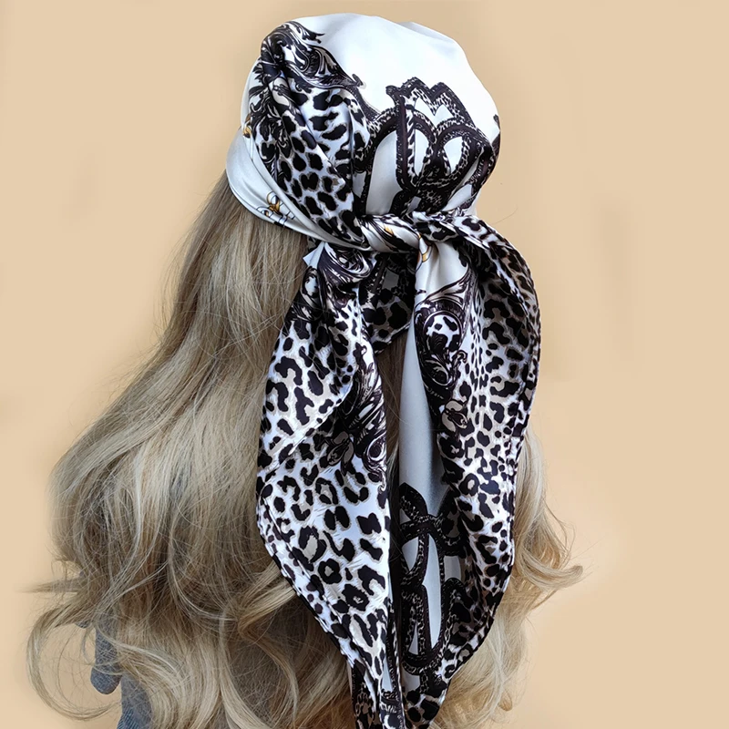 90X90CM Silk Women Hair Neck Square Scarves Office Ladies Shawl Bandanna Muslim Hijab Handkerchief Muffler Foulard pareo wrap