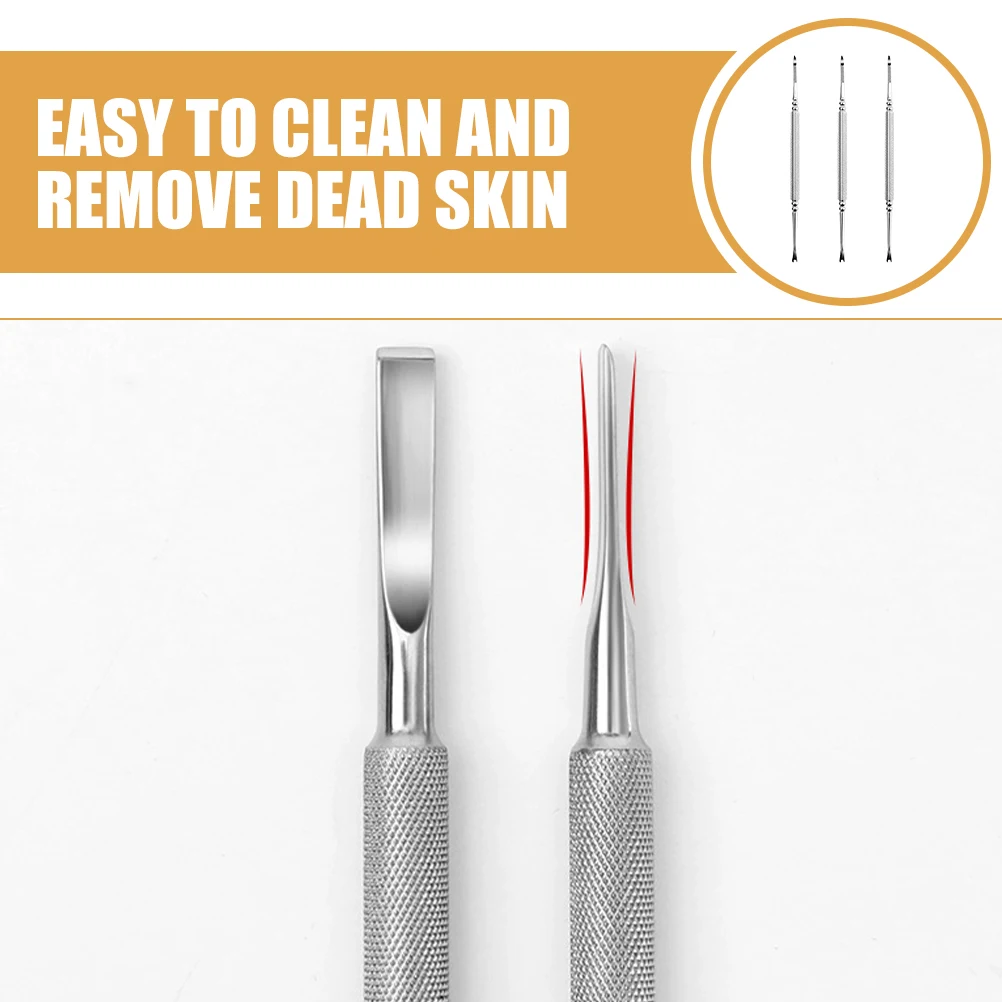 

3Pcs Double Ended Manicure Tools Nail Dead Skin Removers High Gloss Finish Cuticle Cleaner for Nail Art Care Professional Kit