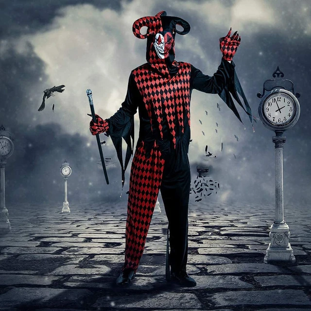 Uomini Horror Balck Clown Costume Cosplay adulto spaventoso gotico Killer circo festa di Halloween vestito carnevale pasqua Purim AliExpress