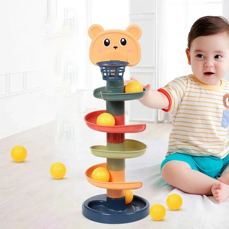 Crianças Montessori Bebê; Desenvolvimento para bebês cedo | | Jogos educativos @ Torre de bola rolante empilhando pista brinquedo para bebê ^ % e *