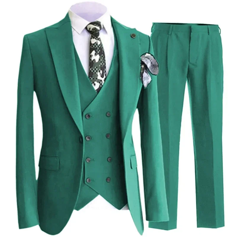 Conjunto de trajes de 3 piezas para hombre, chaleco y pantalones de doble botonadura, estilo informal, Boutique de negocios, Color puro, para novio y boda