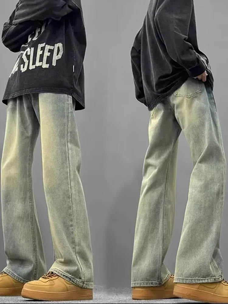 

Мужские джинсы в стиле ретро, американского дизайна, с подкладкой из флиса, широкие, прямого кроя, осенне-зимние, свободные, модные, брендовые, длинные брюки