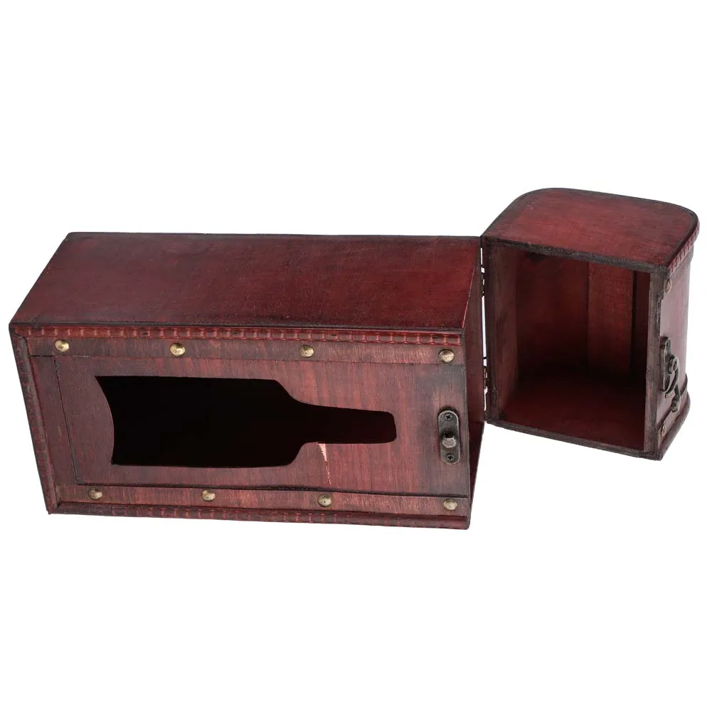 Vintage Single Red Wine Storage Box Portable Wooden Wine Package Gift Boxes W/ Handle