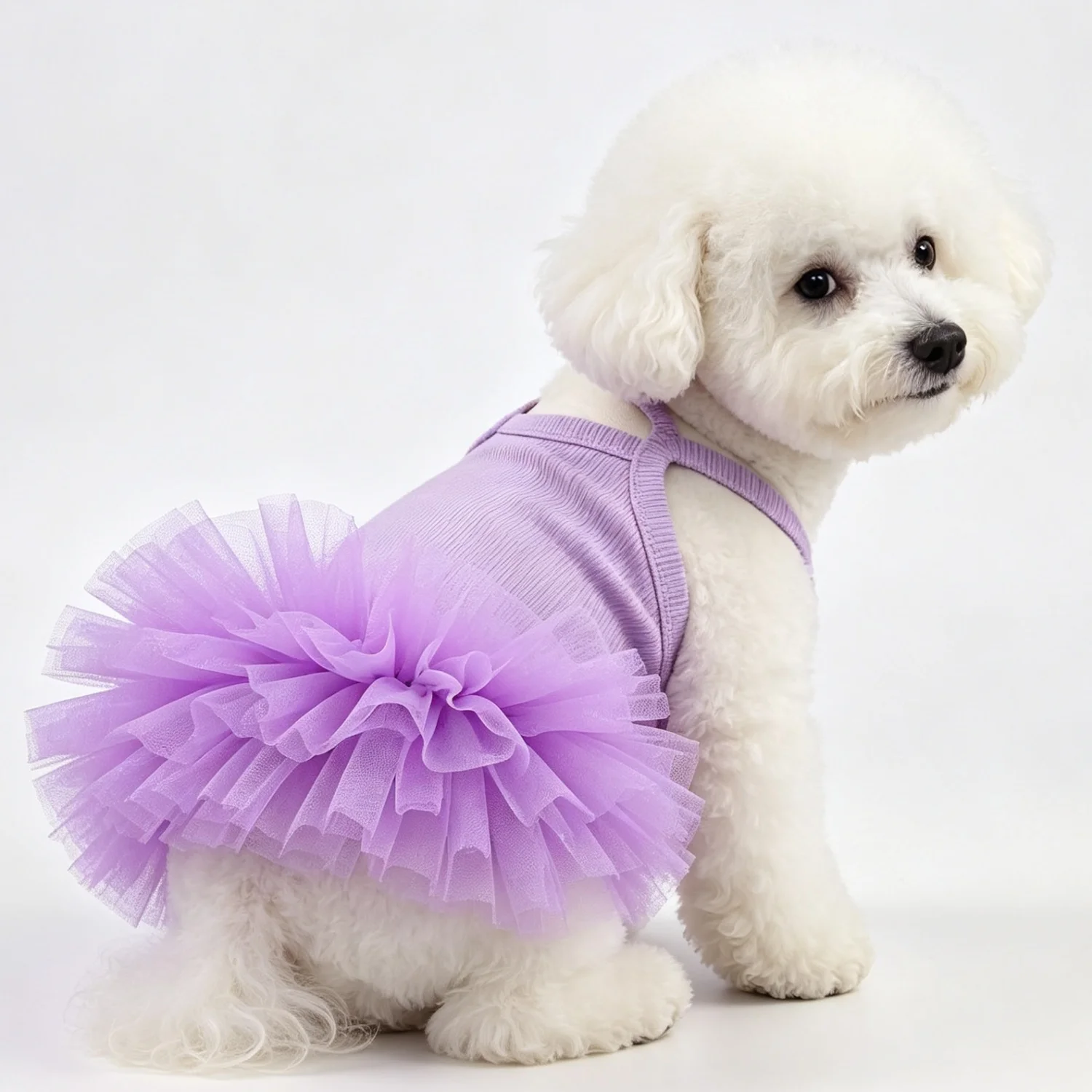 1 pièce Jupe tutu tricotée unie pour chien, Robe à bretelles élégante pour animaux de compagnie, Tenue de printemps-été pour chien, Vêtements pour animaux