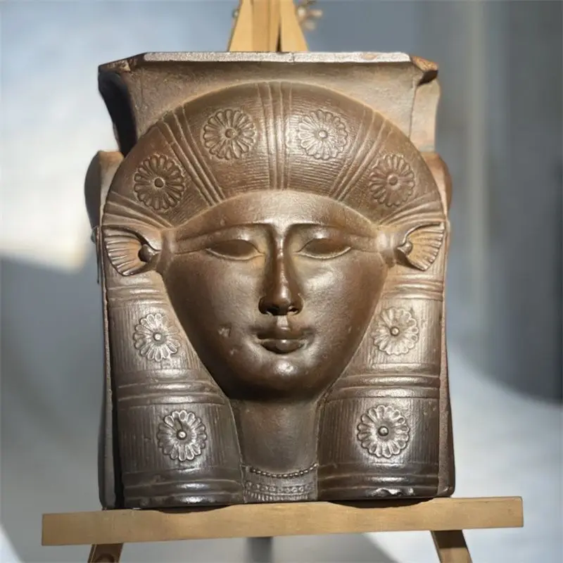 Replica of ancient Egyptian mythology (Hathor) facial ornaments desktop desk decoration（Does not include wooden frame）