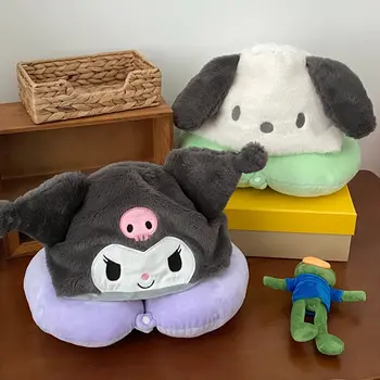Kreslený kuromi polštář na krk s kapucí ve tvaru písmene U, cestovní zatemňovací polštář na zdřímnutí v japonském stylu, kancelářský polštář s kloboukem pro dívku 10 nejlepší prodej cestovní polštář s mikinou - №5