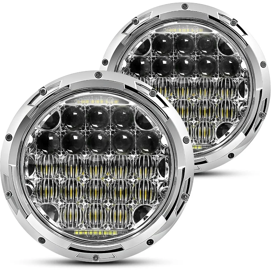 

130W 7 inch LED Headlights with DRL Chrome Finish Compatible with Jeep Wrangler 97-2018 JK TJ LJ Hummer H1 H2 Headlamp