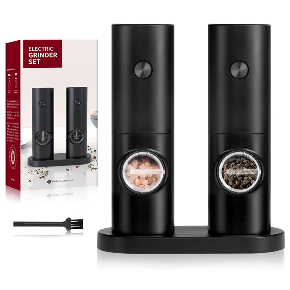 Electric Salt and Pepper Grinder Set, Single Hand Adjustable Coarseness, Battery Powered with Stand, Seasoning Tools