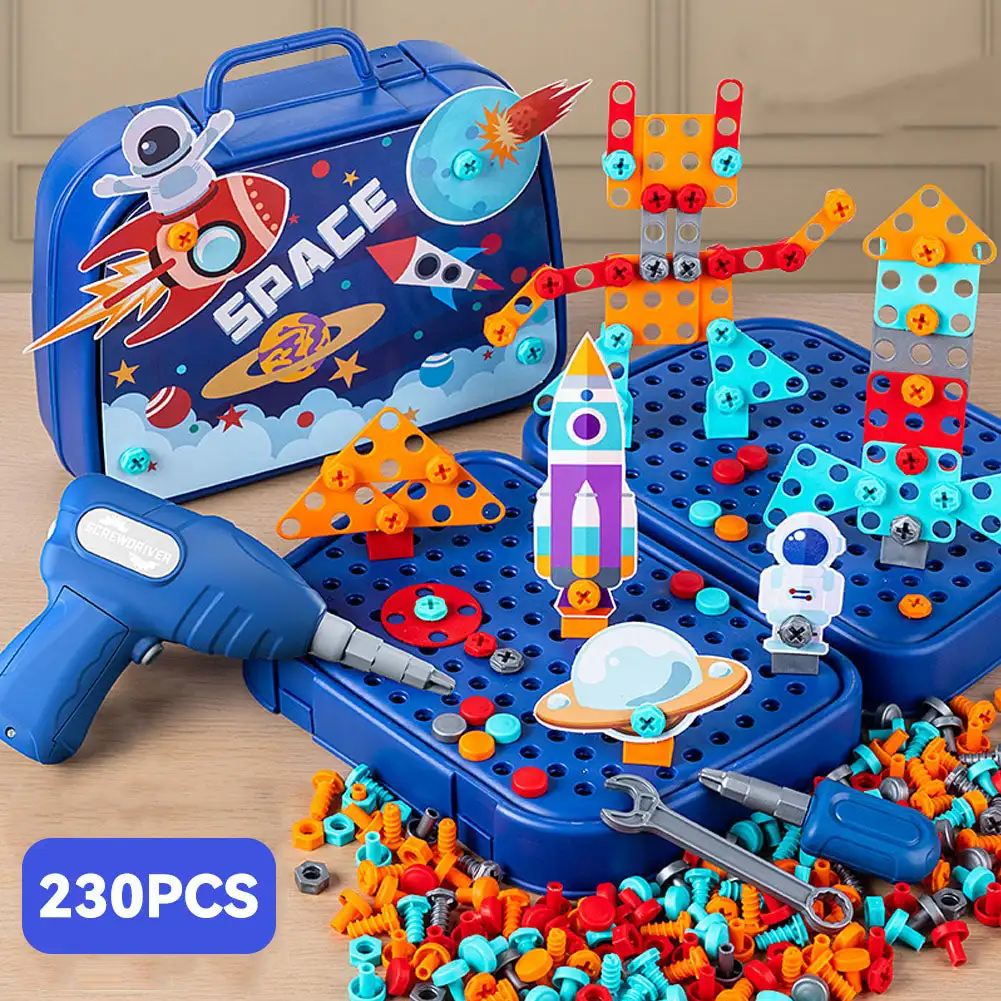 230 stücke Kinder DIY Werkzeug Spielzeug Set Bohrmaschine Schraube Muttern 3D Puzzle Spielzeug Pretend Play Tool Kits 2D/3D Pädagogisches Spielzeug