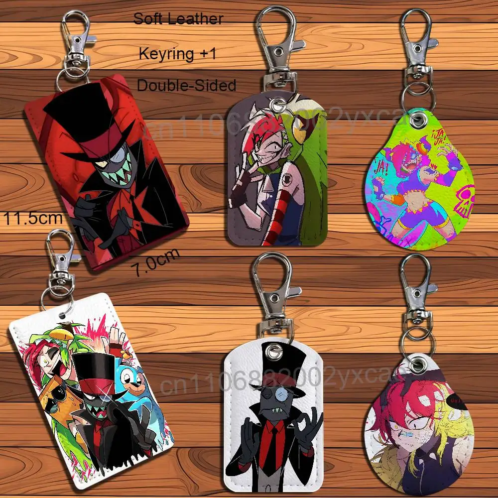 Demencia Villainous Black Hat Rectangle ID Card Case Keychain Access Card Bag Key Tag Ring Leather Card Holder Key Ring Access