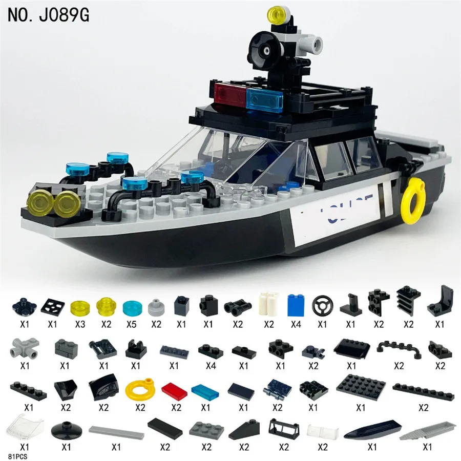 City Series Police Patrol Boat Model Building Blocks Set Creative Assembly Bricks Decor Toys For Kids Gifts