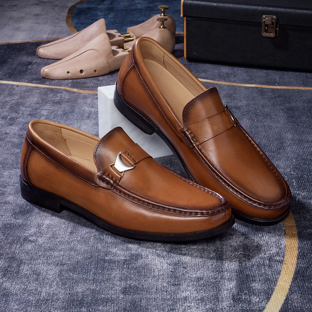

Luxury Men Penny Loafers Genuine Leather Slip On Black Casual Business Dress Shoes Mens Wedding Party Office Fashion Shoes