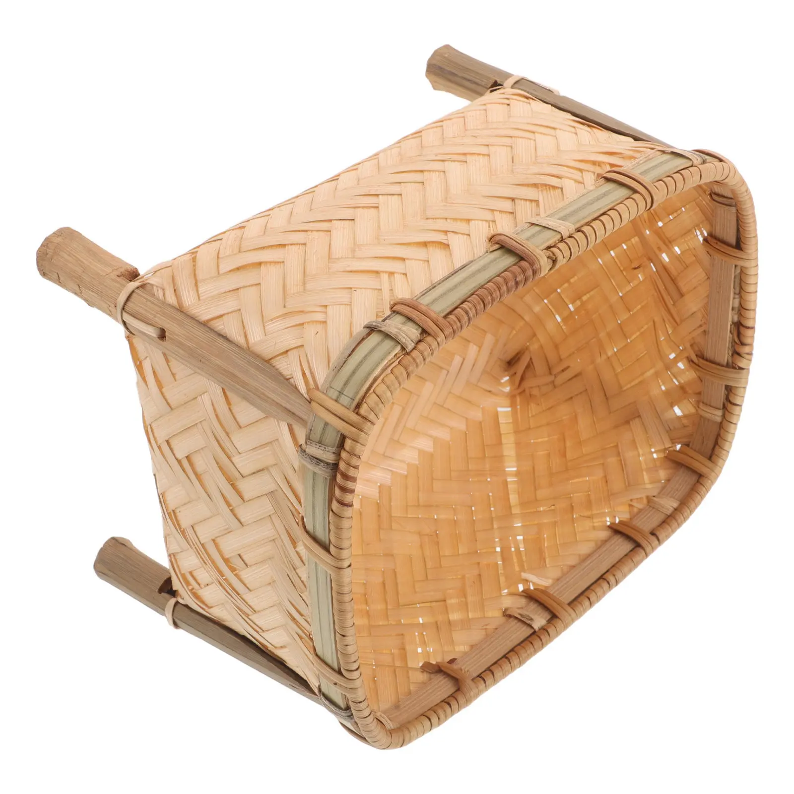 Bamboo Bread Basket Handwoven Short Legs Kitchen Counter Decorative Storage Basket Fruit Snacks Vegetables Multi-Purpose view 5